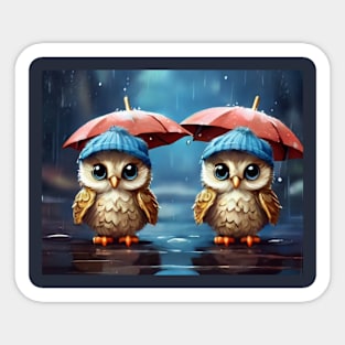 Cute Baby Owls with Big Blue Eyes and Woolly Hat Sticker